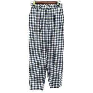 Vintage Prestwyck Yellow Red Navy Blue Plaid High Waisted Slacks Pants